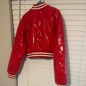 Fashion Nova Red Bomber Jacket with Glossy Finish